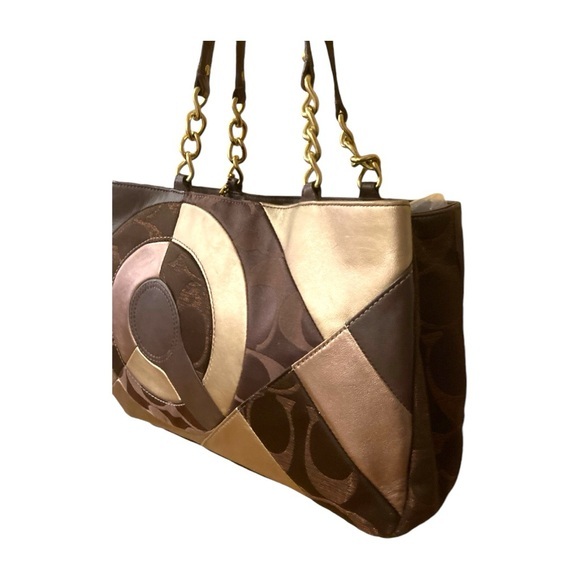 Coach Inlaid Metallic Patchwork Shoulder Bag F20013 Brown EUC main image 3